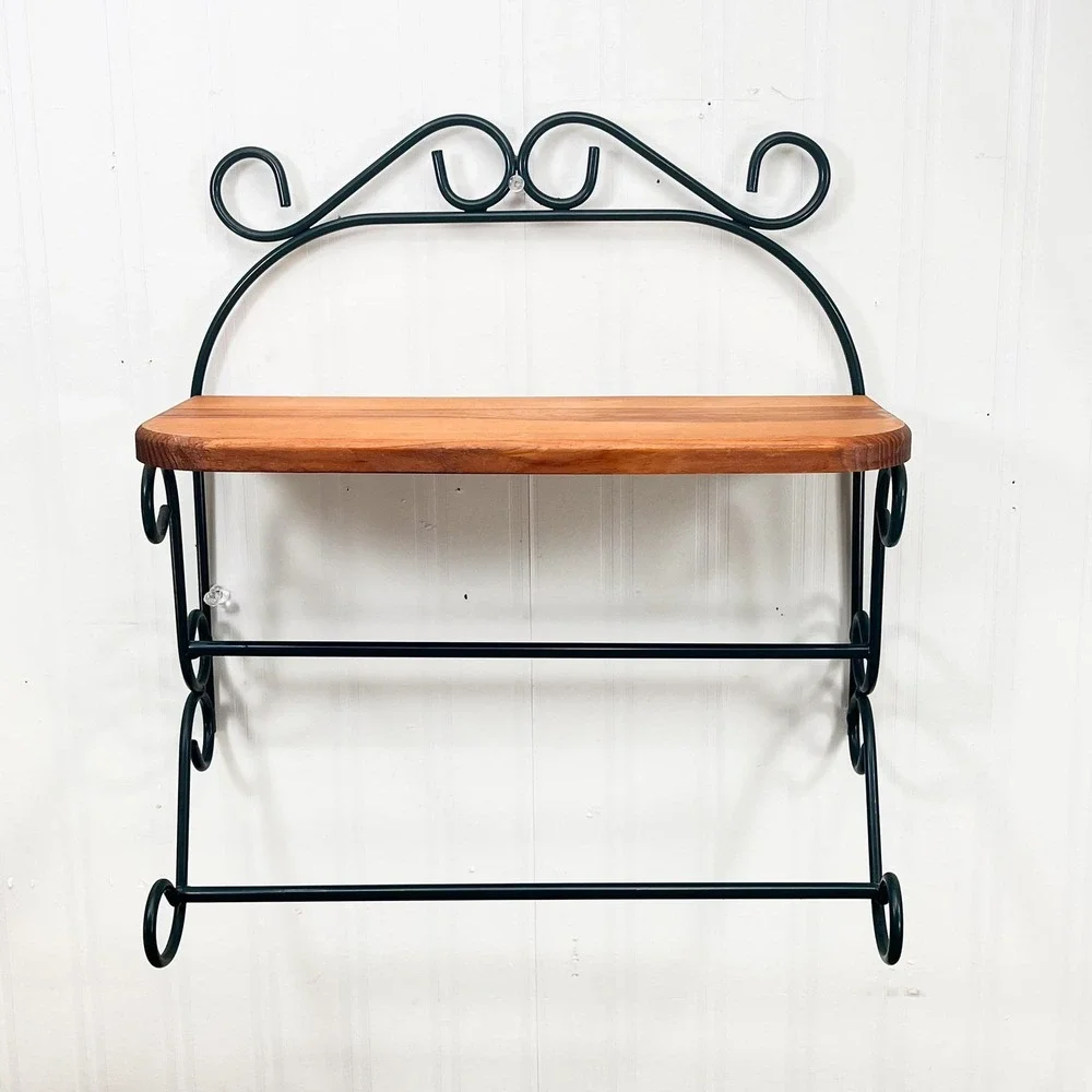 Vintage Bathroom Shelf with Towel Bar: Hunter Green Kitchen Shelf